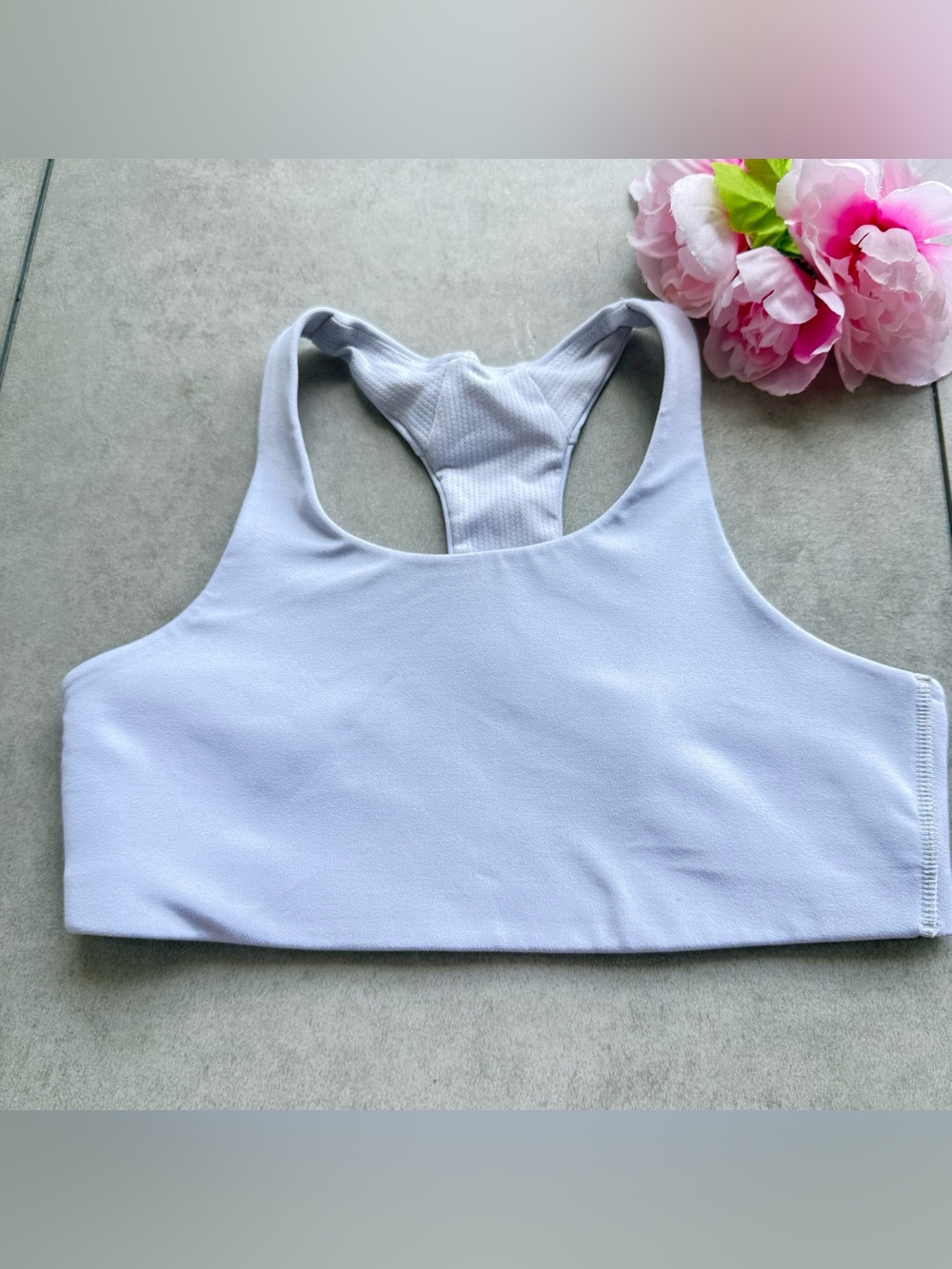 Athleta girl Sportwear crop top large 12 white lined RacerBack logo scoop neck